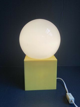 Vtg Mod Mid Century Space Age Atomic Yellow Plastic Table Lamp 1960s 1970s Moon