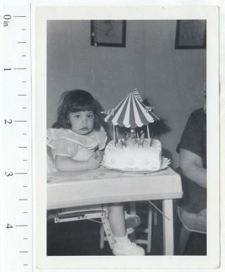 Little Girl With Circus Birthday Cake 1950s Vintage Snapshot Photo - P619