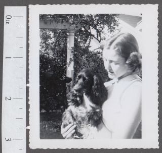 Young Woman Holding Cute Dog 1950s Vintage Snapshot Photo - T225