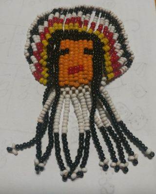 Vintage Seed Bead Native American Indian Chief Head Dress Pin