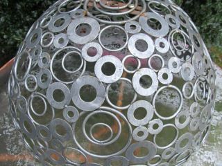 Large Vintage MCM Industrial Silver Steel Metal Round Dome Light Lamp Shade 19 
