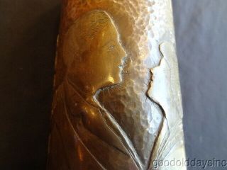 Wwi Trench Art Shell Casing Engraved & Hammered Romantic Couple W Roses