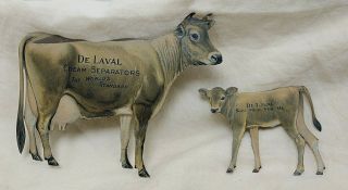 Antique De Laval Cream Separators Jersey Cow & Calf Tin Litho Figures
