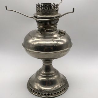Vtg Antique Rayo Nickel Plated Oil Kerosene Lamp 13 " Tall With Shade Ring