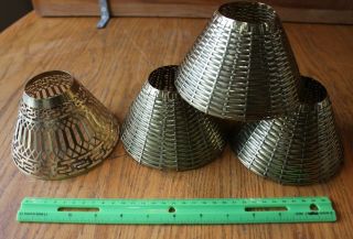 4 Lamp Shades Solid Brass Basket Weave Style Sconce Light Shade Cover Vintage