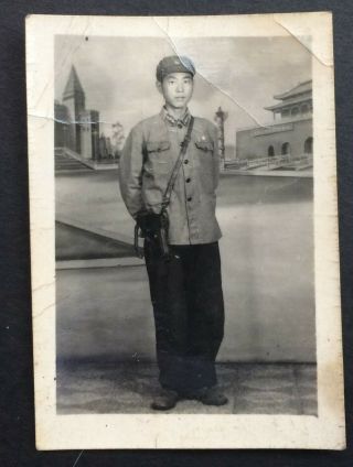 China Pla Studio Photo Pistol In Holster Chinese Liberation Army Photo 1950s