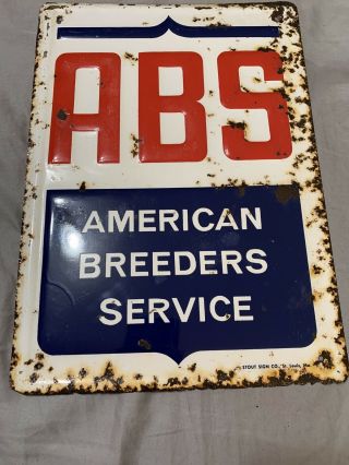 Vintage Abs American Breeders Service Self - Framed Embossed Tin Sign 13.  5/9.  75”