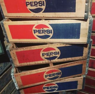 Vintage Near Red & Blue Pepsi Cola Wood Soda Pop Crate