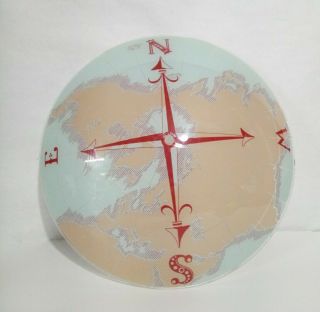 Vtg Ceiling Light Cover Nautical Compass World Globe Map Glass Shade 14¾ "