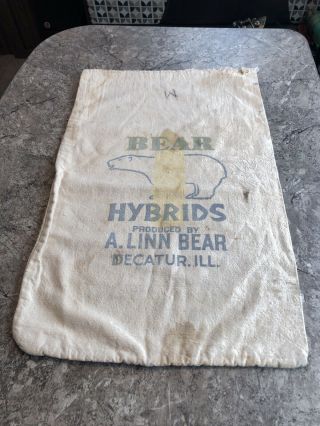 Vintage Bear Hybrids Seed Corn Sack Decatur Illinois Bag Cloth Farm Feed