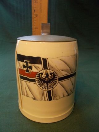 Wwi Imperial German War Service Beer Stein/mug,  War Flag,  May Be Kriegsmarine