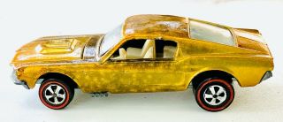 1968 Hot Wheels Redline Custom Mustang Gold Us White Interior Near