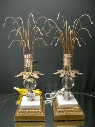 Pair Vintage Hollywood Regency Art Deco Crystal/glass Waterfall Lamps