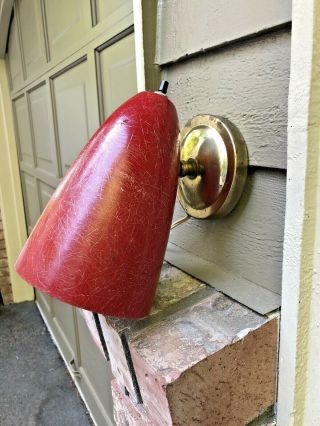 Vintage Mid Century Modern Wall Mount Electric Red Cone Light Lamp Sconce