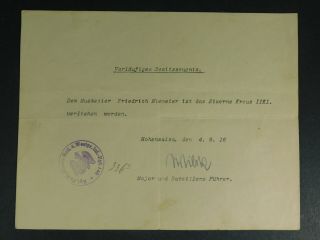Ww1 German Document Award For The Iron Cross Ii Class,  1916 - - M549