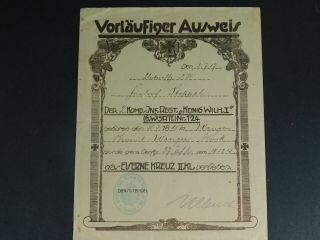 Ww1 German Document; Iron Cross Ii Class,  124th Wurttemberg Regt,  1917 - - M547