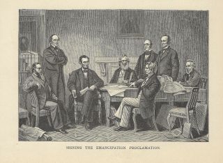 Lincoln Signing The Emancipation Proclamation 1878 Engraving Antique Art Print