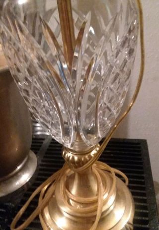 Vintage Cut Crystal Glass And Solid Brass Table Lamp 27inh