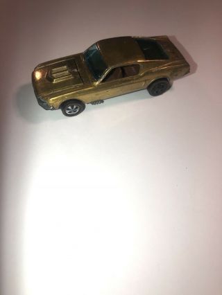 1967 Gold Hot Wheels Redline Custom Mustang,  Brown Interior,  Hk.  Painted Tails