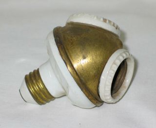 Vintage Benjamin Double Cluster Brass Porcelain Light Socket 1904 Industrial