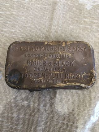 1918 First Aid Packet Brown Tin - Us Army Wwi - Bauer & Black - Never Opened