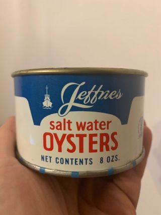 Vintage Jeffries Oyster Can Tin 8 Oz Half Pint Bivalve,  Nj Jersey With Lid