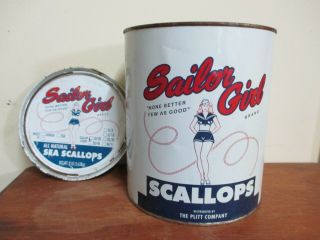 Vintage Sailor Girl 1 Gallon Scallops Tin Can Chicago