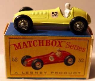Dte Moko Lesney Matchbox Regular Wheels 52 - 1 Yellow Maserati " 52 " Racer W/bpt
