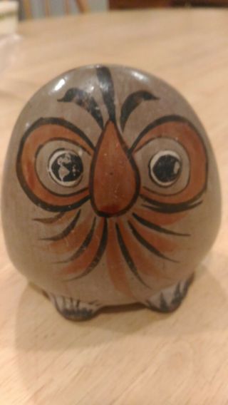 Vintage Mexico Tonala Pottery Owl Painted Bird Mexican Folks Arts 4 " X 4.  5 "