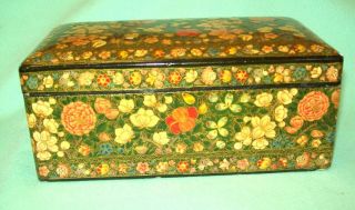 India Hand Made Handmade Lacquer Lacquered Paper Mache Box Floral Orange