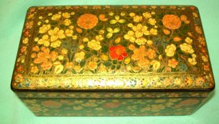 INDIA Hand Made handmade LACQUER Lacquered Paper Mache BOX floral ORANGE 2