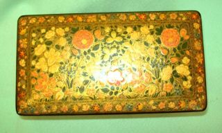 INDIA Hand Made handmade LACQUER Lacquered Paper Mache BOX floral ORANGE 3