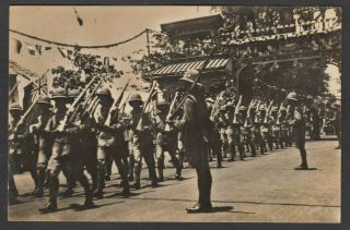 Postcard Singapore Military Parade 1924 Raffles Hotel Postmark Straits Stamp Rp