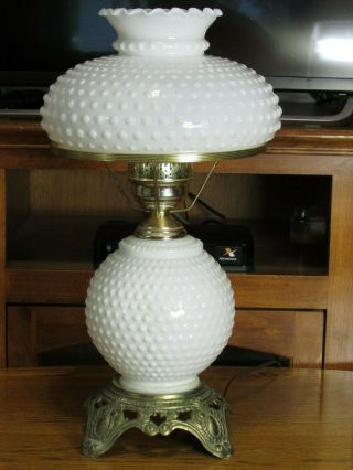 Vintage Gwtw Hurricane Table Lamp Hobnail Milk Glass Ef Industries Lighting