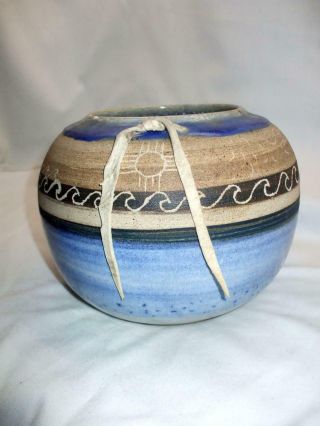Vintage Native American Indian Pottery Bowl Etched Signed Winkler