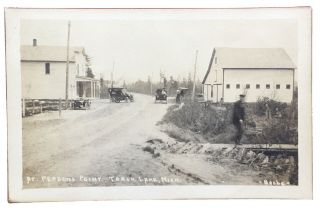 Rppc Street Scene At Persons Point.  Torch Lake,  Michigan.  General Store/autos