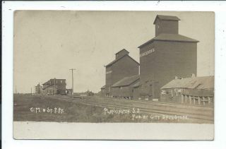 Real Photo Postcard Post Card Plankinton South Dakota Sd S D Elevators Depot
