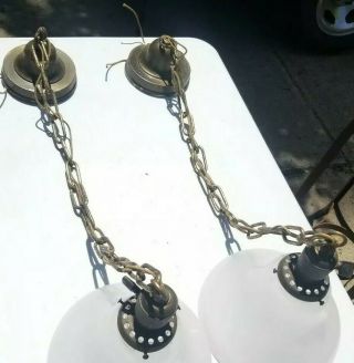 Pair Vtg Williamson Brass Hanging Pendant Ceiling Light Chain Fixture Hubbell