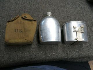 Pre Wwi Us Army M1910 Canteen Set - Early Spun Canteen & Cup - Eagle Snap Cover