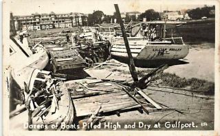 Gulfport Ms Dozens Of Boats Piled High And Dry Real Photo Postcard