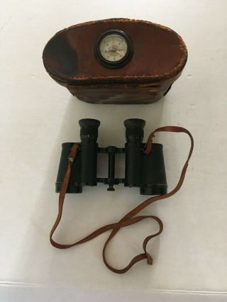 Ww1 Wwii Binoculars Carl Zeiss Wien With Leather Case/compass