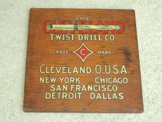 Vtg Or Antiq Cleveland Twist Drill Co Wood Sign Lettering Box Side Top 11.  5x11.  5