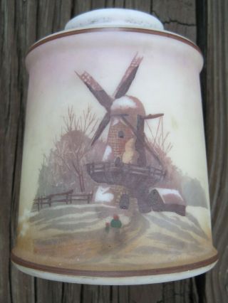 Vintage Hand Painted Glass Lamp Shade With Windmill And Cottage Scene