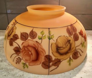 Vintage Frosted Glass Hand Painted Floral Peach Color Lamp Shade