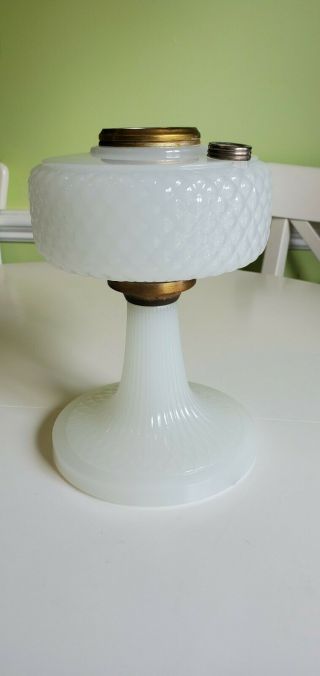 Vintage Aladdin B - 85 White Moonstone Diamond Quilt Glass Lamp Font Only Q.  Ship