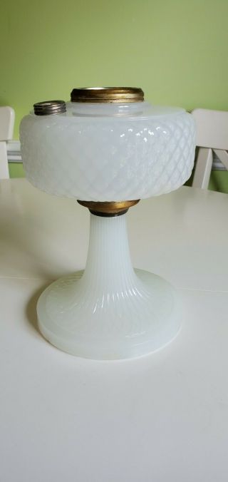 Vintage Aladdin B - 85 White Moonstone Diamond Quilt Glass Lamp font only Q.  SHIP 2