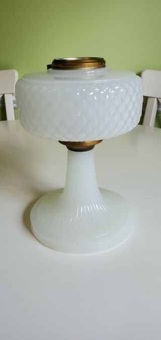 Vintage Aladdin B - 85 White Moonstone Diamond Quilt Glass Lamp font only Q.  SHIP 3