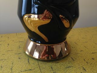 Vtg.  MCM Black & Gold Abstract Ceramic Elec.  Table Lamp w/ 50s Fiberglass Shade 3