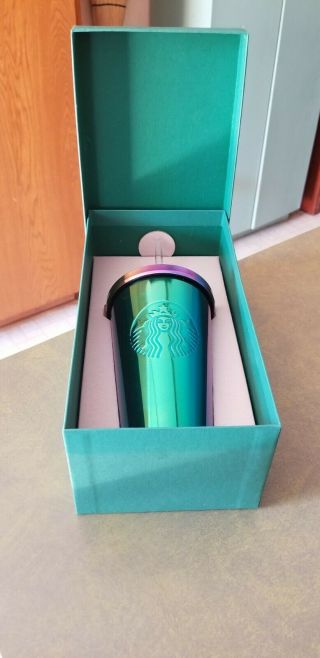 Starbucks Tumbler Rainbow Cold Cup Straw Rare 16oz 2016