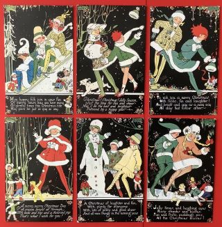 Tuck Christmas Postcards (6) A/s Phyllis Cooper Cute Children,  Dolls,  Snow